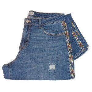 Knox Rose Embroidered Distressed Mid Rise Jeans Straight Leg Dark Wash Size 10